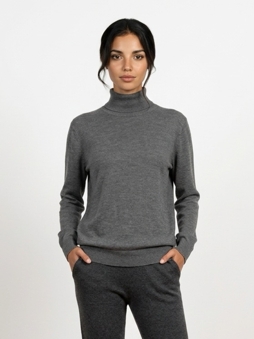Black Brown 1826 Charcoal Turtleneck Sweater Made in Italy 100% Merino Wool L